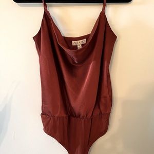 Rust cowl neck bodysuit
